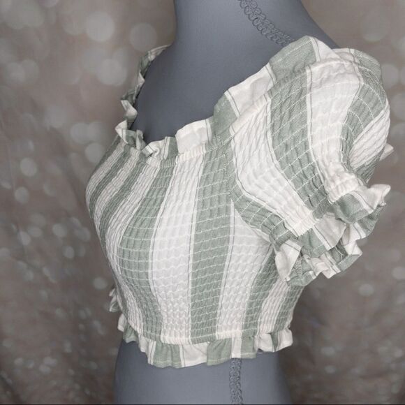 Revolve The Fifth Label Poetic Stripe Smock Top in Sage White Cap Sleeves - Picture 7 of 12